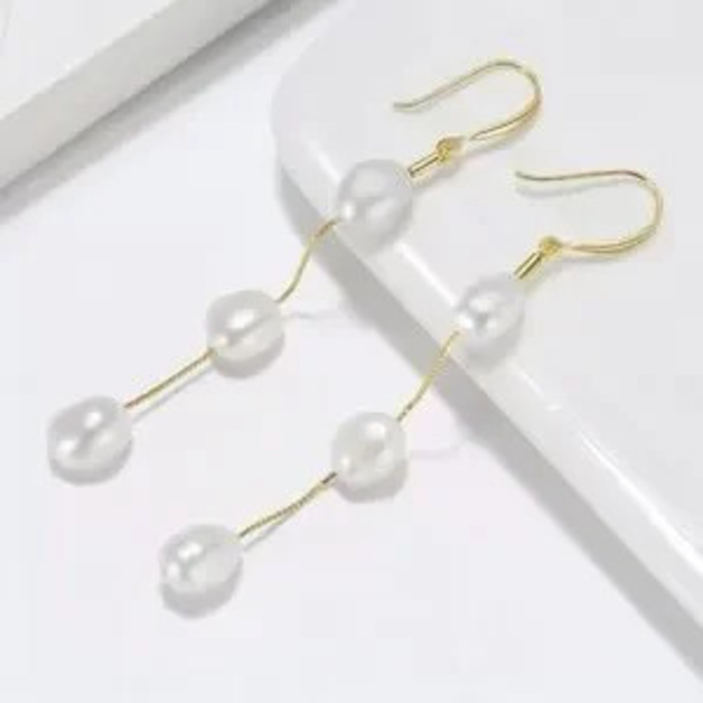 Sterling Silver Real Freshwater Pearl Drop Earrings